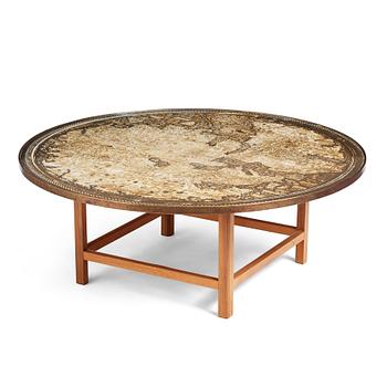 Josef Frank, a mahogany base table, map on the top, Svenskt Tenn, Sweden, model U601 (the top) & U491, 1960s-1970s.