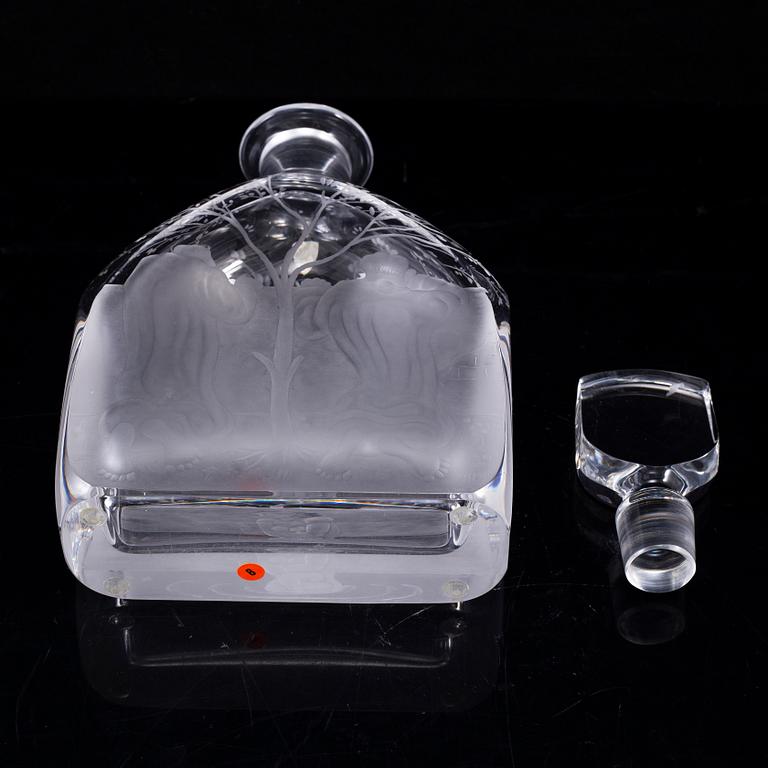 EDWARD HALD, an engraved bottle with stopper Orrefors, Sweden, model 1230.