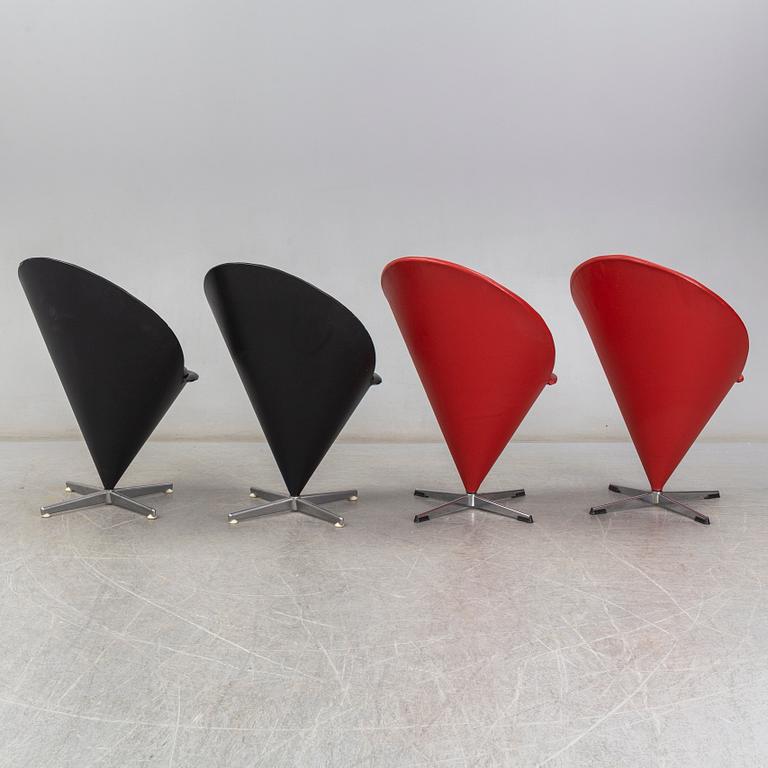 VERNER PANTON, stolar, 4 st, "Cone Chair", Frem Røjle, Danmark.