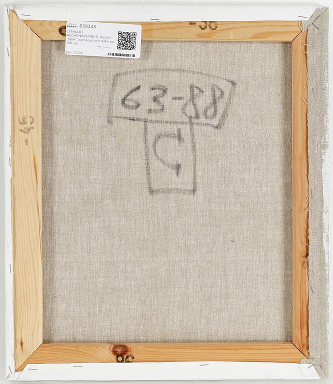 LENNART ASCHENBRENNER, triptyk, "Spår", signerad och daterad -88.