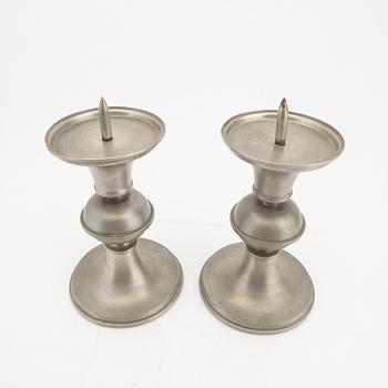 Edvin Ollers, a set of two pewter candle sticks and one bowl 1950.