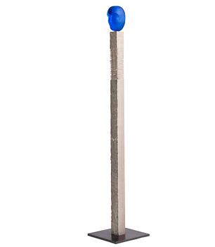Bertil Vallien, a unique cast glass sculpture, head on stand, Kosta Boda, Sweden.
