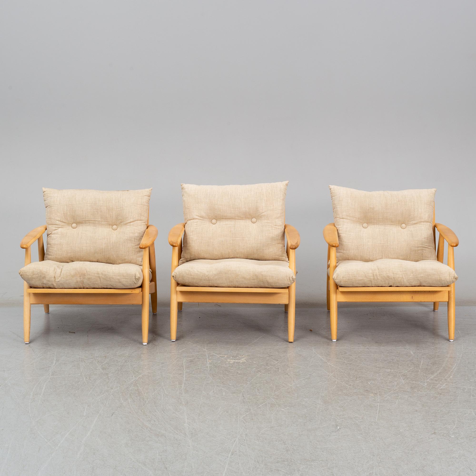 Three 'Esbjerg' birch easy chairs, Ikea.