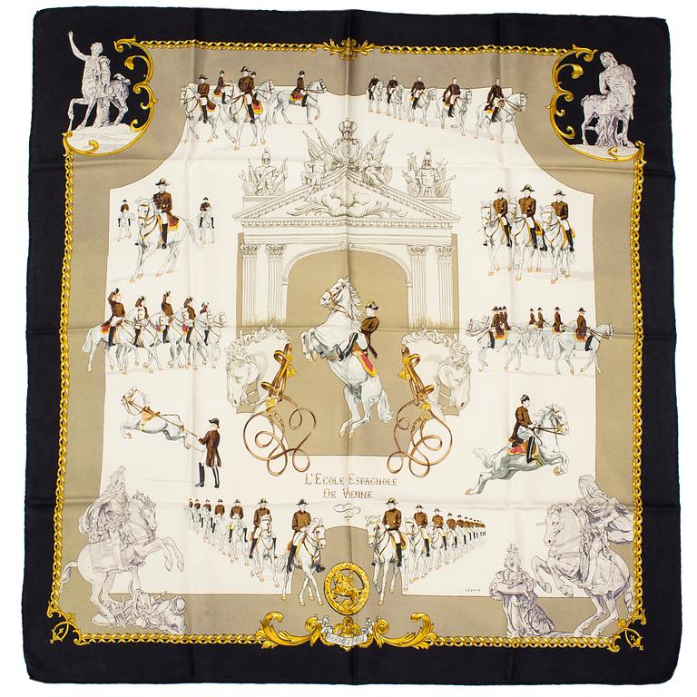 HERMÈS, scarf, L'Ecole Espagnole de Vienne, Philippe LeDoux, Original issue 1967.