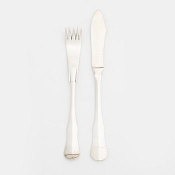 Wiwen Nilsson, fiskkniv samt fiskgaffel, silver, Anders Nilsson, Lund 1928-30.
