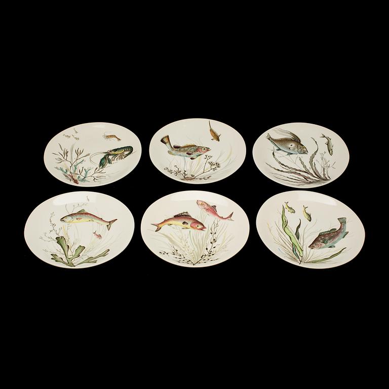 FISKSERVIS, 14 delar, flintgods, "Fish" Johnson Bros. England, 1900-talets andra hälft.