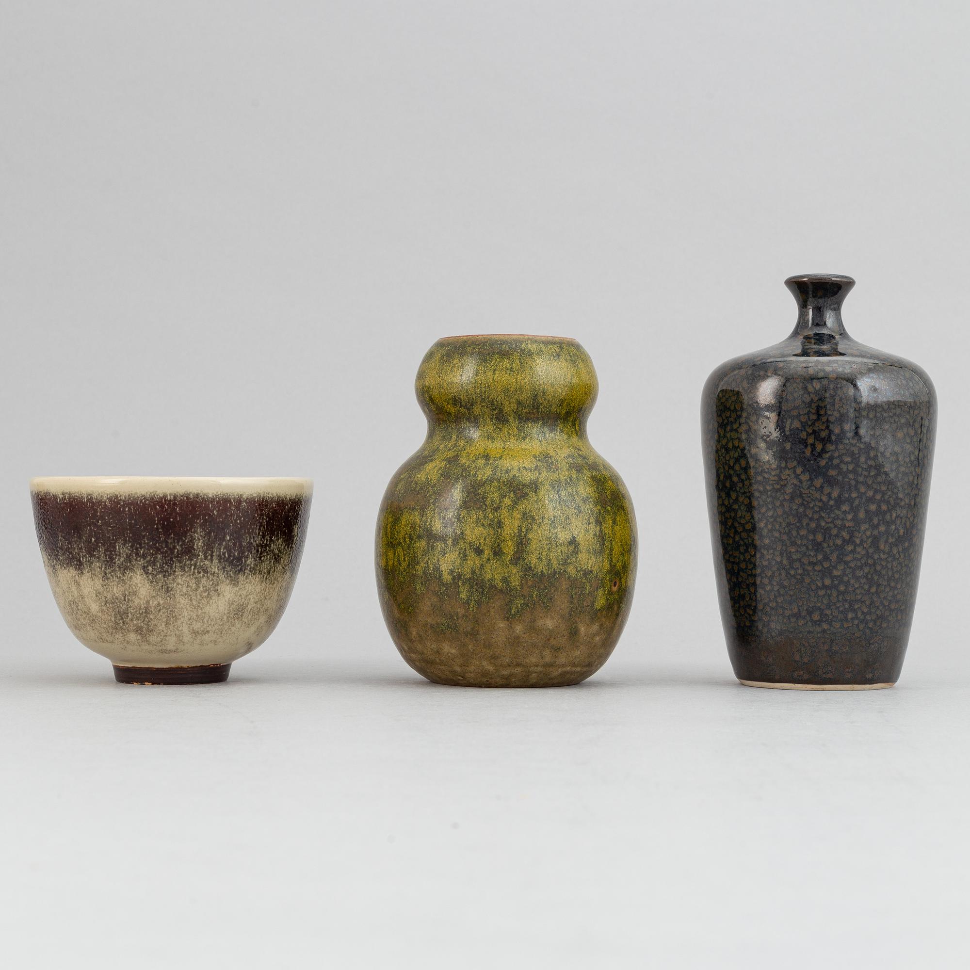 Rolf Palm, a set of two stoneware vases and a bowl, Mölle.