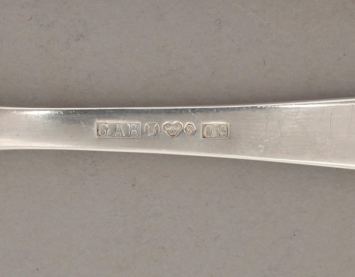 FRUKTBESTICK, 6+6 st, silver, "Rosenholm", GAB, Stockholm, 1957. Total vikt ca 340 g.