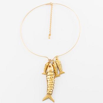 Collier med hängen i form av fiskar, 14K guld.