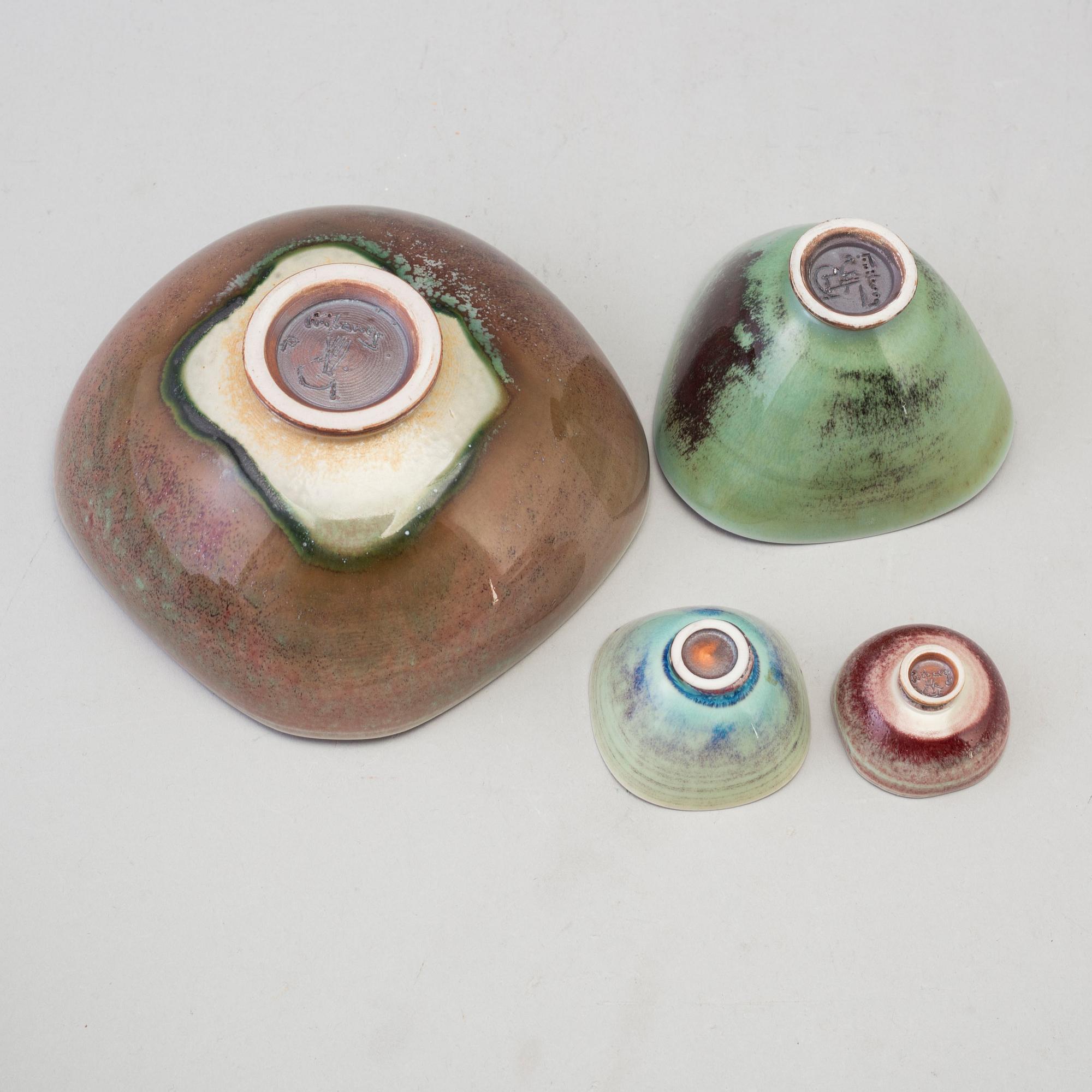 BERNDT FRIBERG, a set of two stoneware vases and four bowls, Gustavsberg studio, Sweden 1970's.