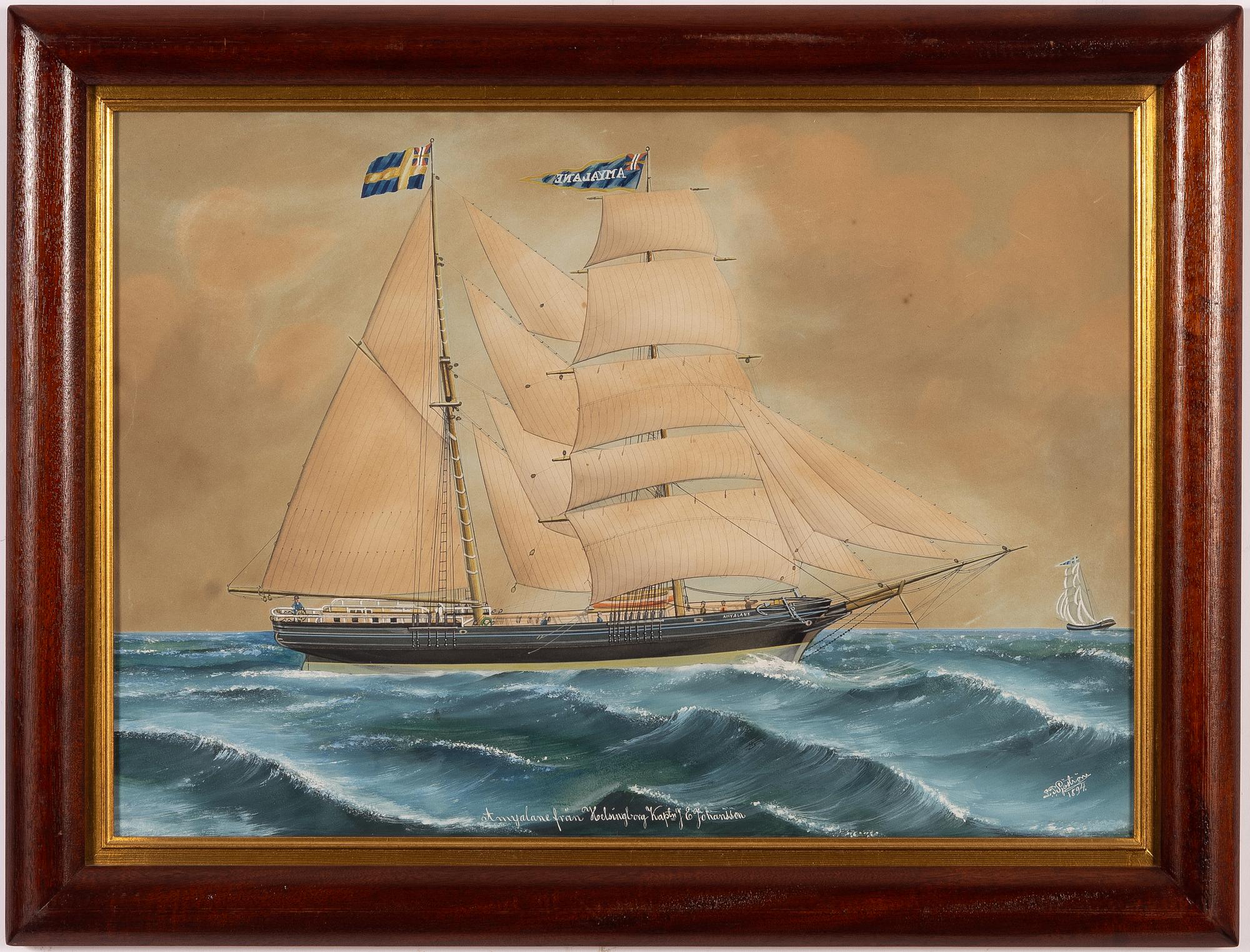 Lars Petter Sjöström, Råsegelskonaren "Amycalene" från Helsingborg (Kaptn E Johansson).