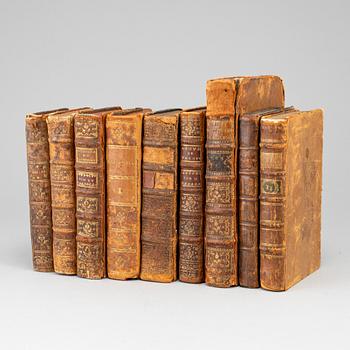 Nine leatherbound books, 18th century.