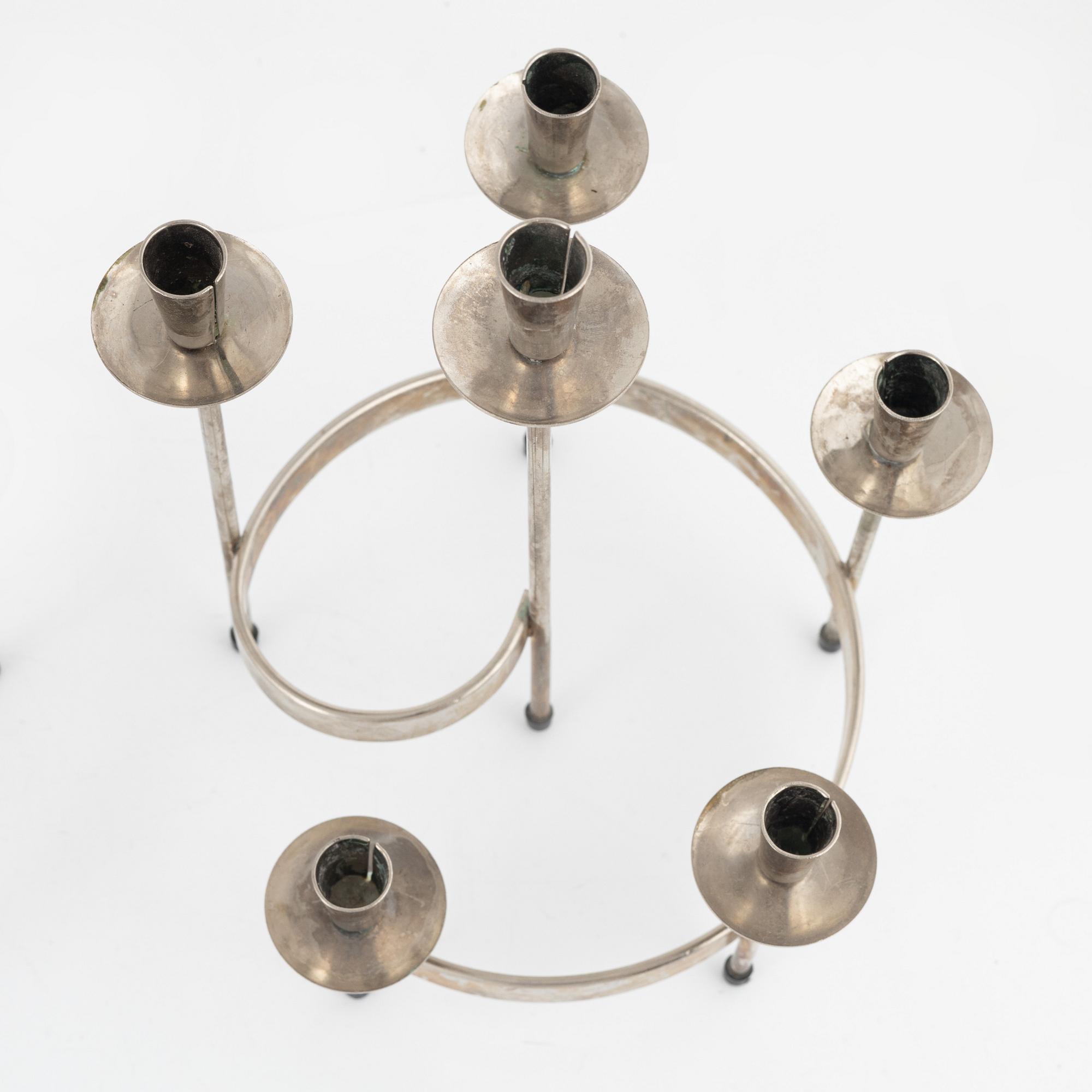 Harry Boström, kandelabrar, 4 st, vitmetall, 'Spiral', Bo Svensk.