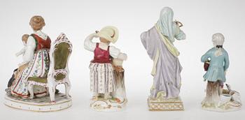 FIGURINER, 4 st, porslin, bland annat Meissen, 1900-talets första hälft.