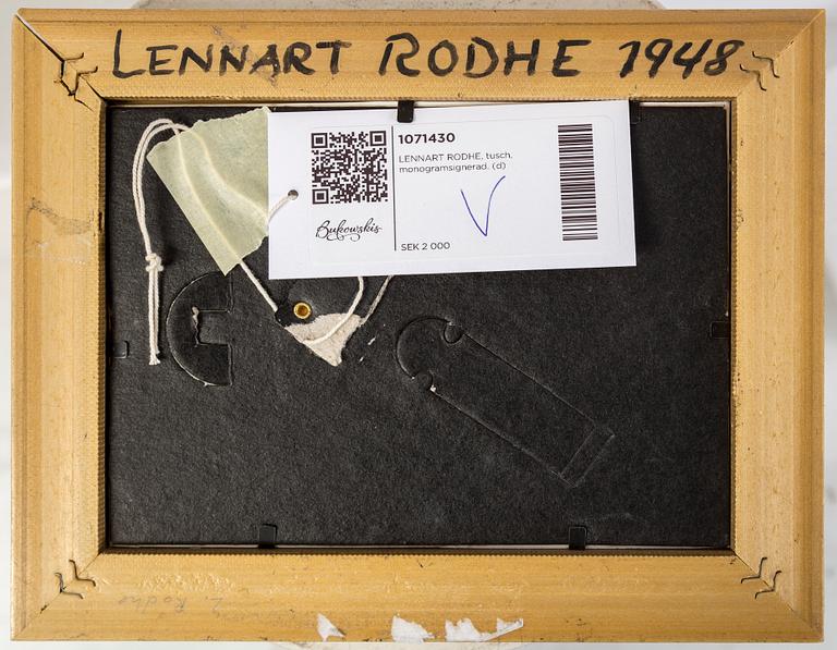 LENNART RODHE, Ink wasch, signed with monogram.