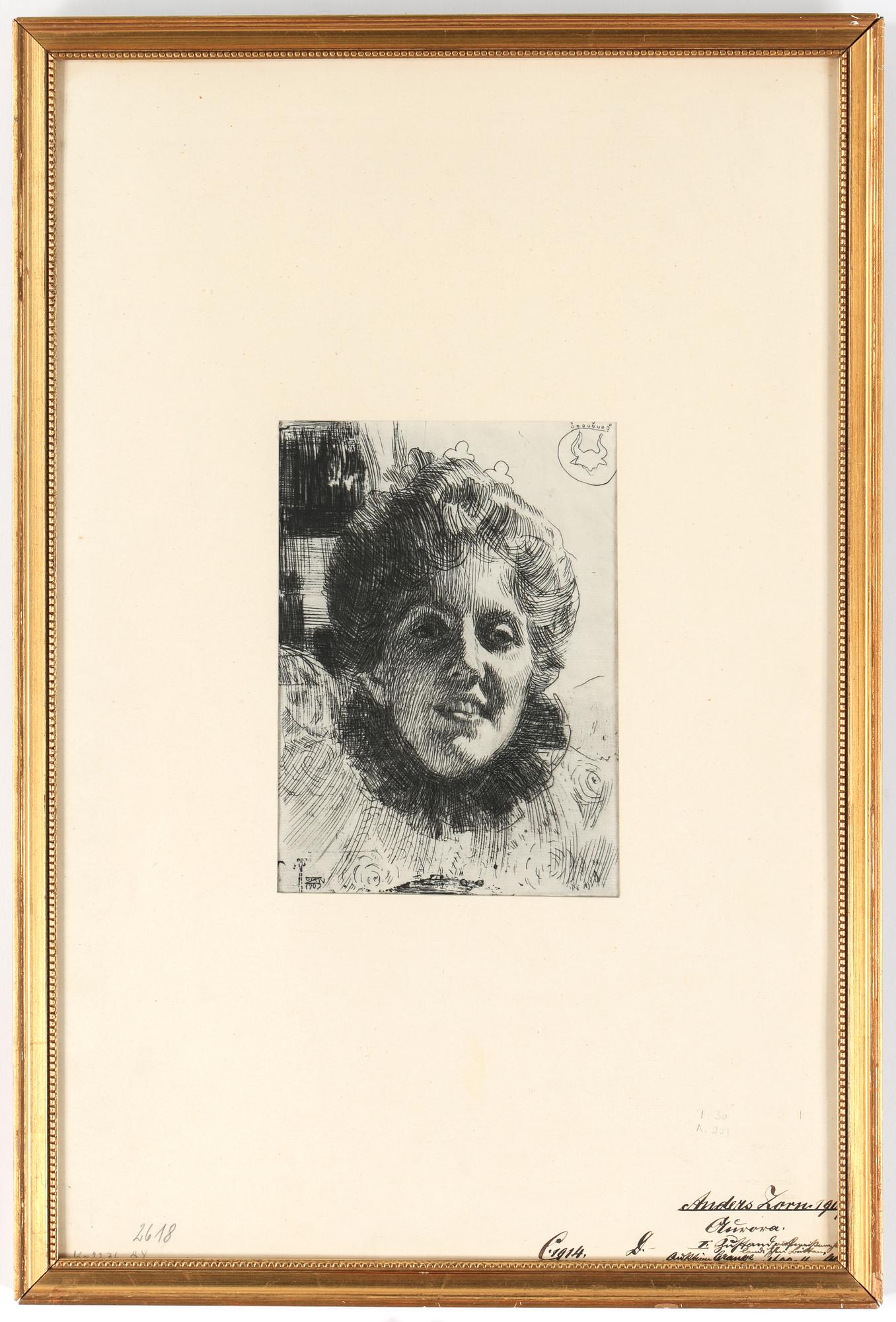 ANDERS ZORN, etsning, "Aurore", signerad och daterad 1909 i plåten.