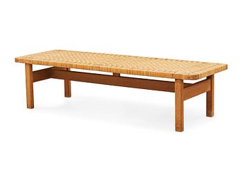 A Børge Mogensen oak and rattan bench, Fredericia Stolefabrik, Denmark, 1950-60's.