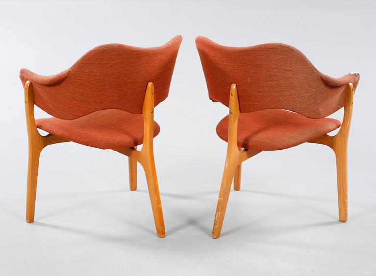 A pair of armchairs, designed by Kjell Hjall & Bjarne Stave for Møre Lenestolfabrikk, Norway, in production from 1954.
