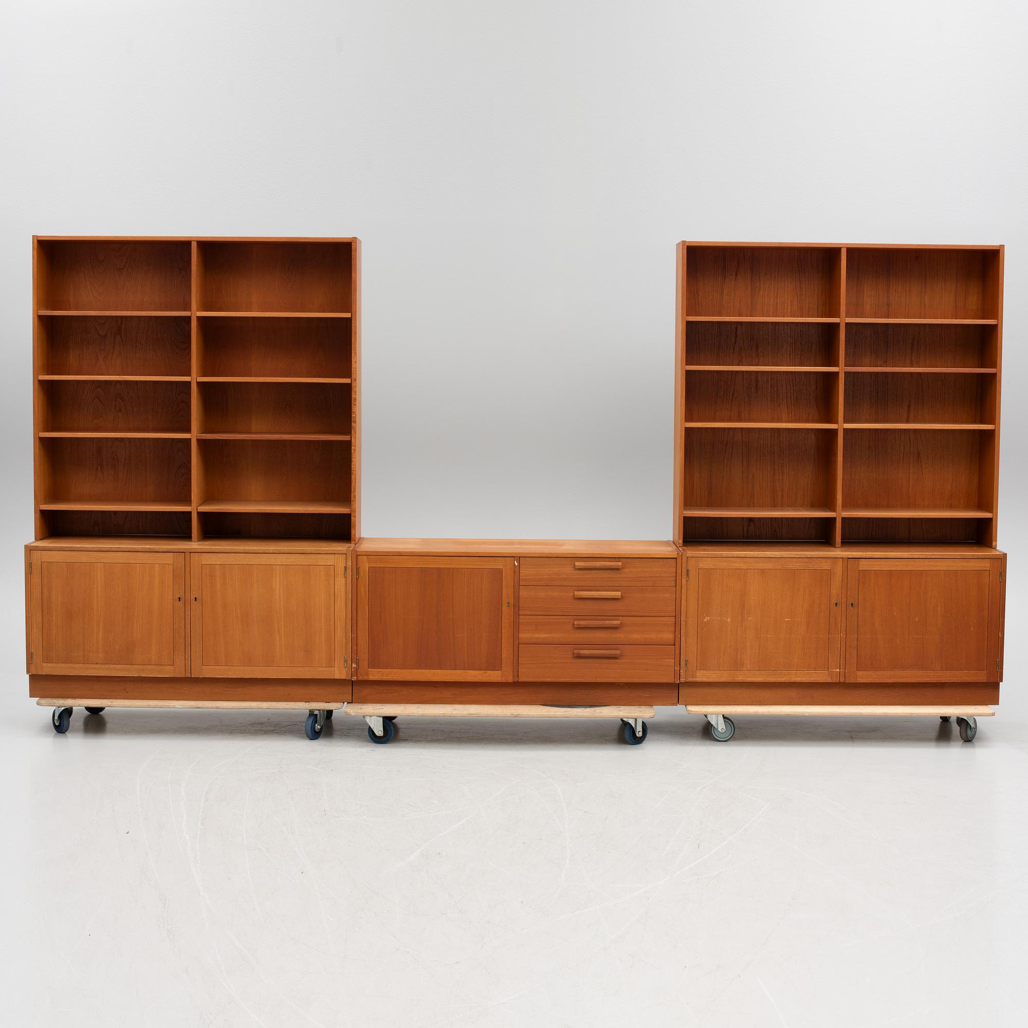 Bookcases with cabinets. 5 pieces. 1960s.