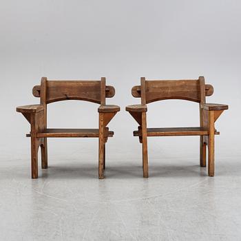 David Rosén, a pair of "Berga" pine armchairs, Nordiska Kompaniet, Sweden 1940's.