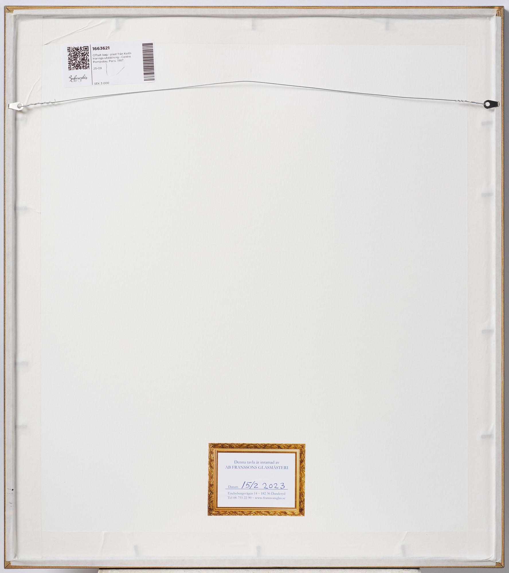 Offset bag in plastic from Keith Haring's exhibition at the Centre Pompidou, Paris, 1987.