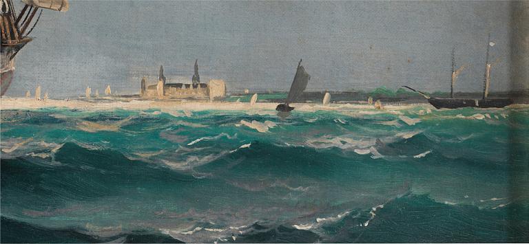 Vilhelm Victor Bille, "Skepp på redden vid Kronborg" (Ships near Kronborg castle).