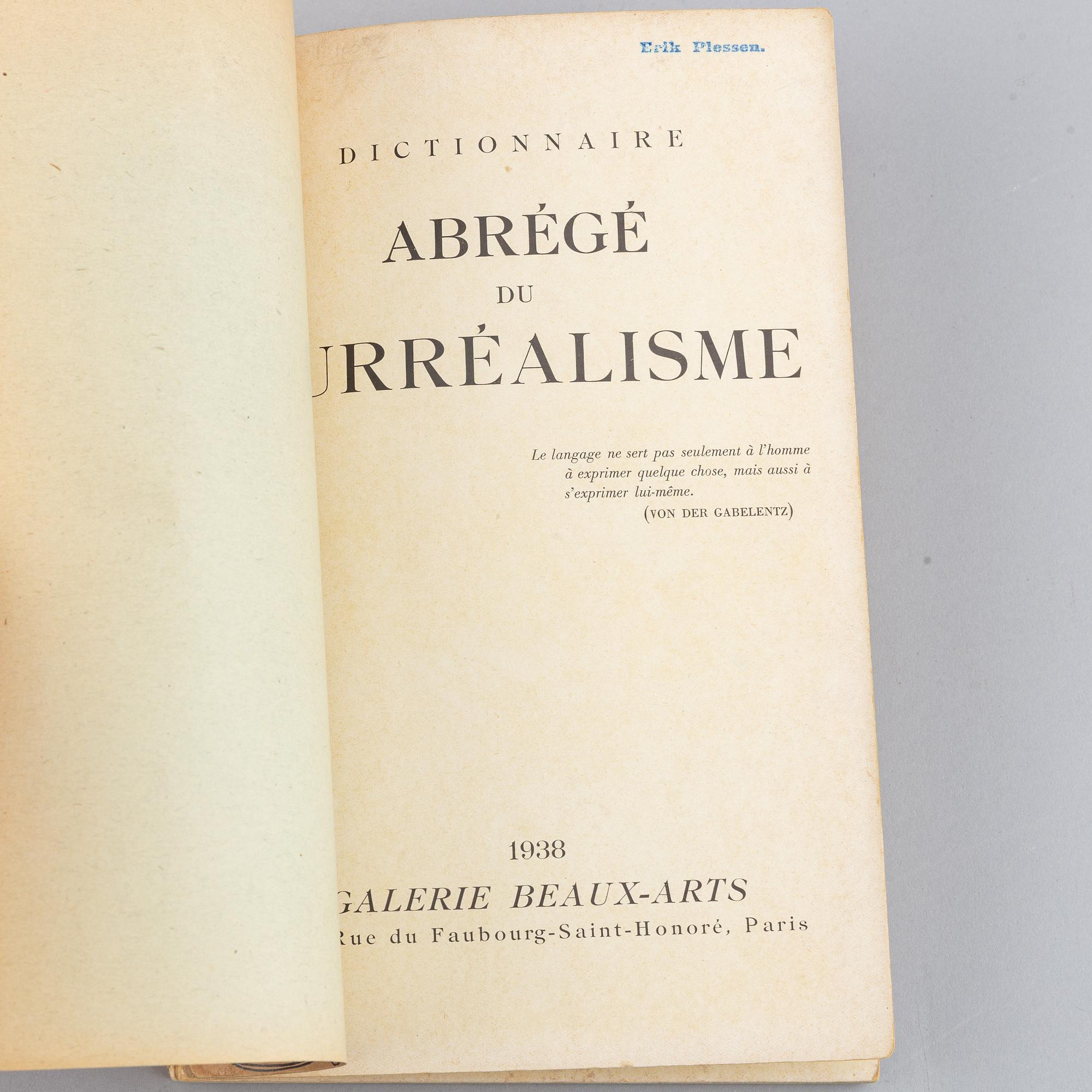 BOOK, "Dictionnaire Abrégé du Surréalisme", 1938.