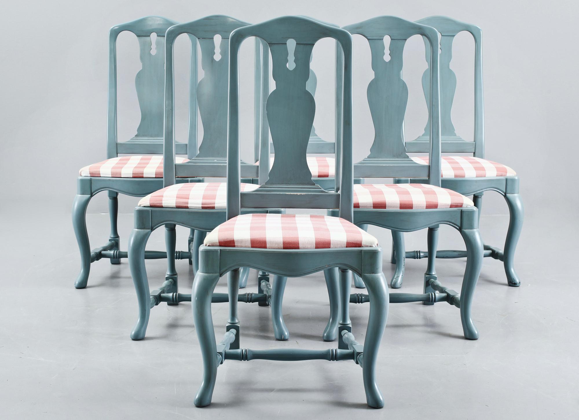 MATSALSGRUPP, 7 delar,  Rokokostil, K A Roos möbler och Inredningar AB, Kulla Gunnarstorp.  Sekelskifte 1900/2000.