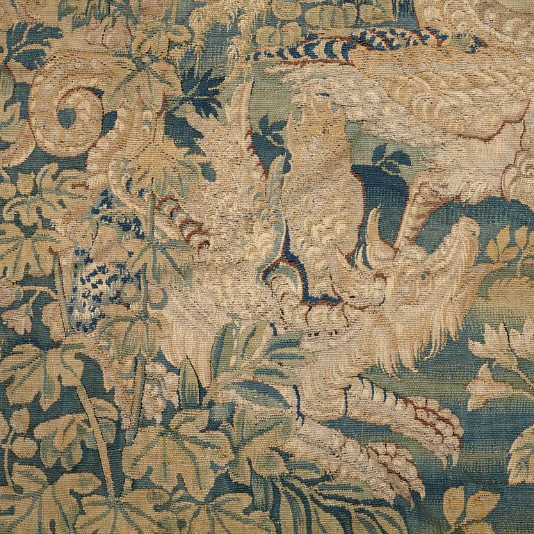 VÄVD TAPET, gobelängteknik, ca 191,5 x 220,5 cm, Flandern 1500-tal. Järnstång medföljer.