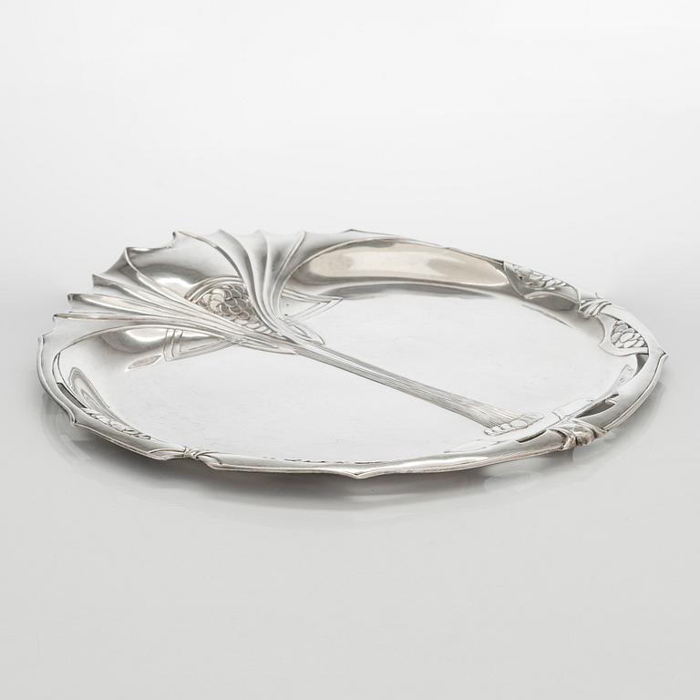 A Viennese Art Nouveau silver tray, maker's mark of Karl Jedlicka, Austro-Hungarian Empire around year 1900.