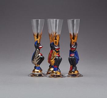 SNAPSGLAS, 4 st, "Nobelservisen", Gunnar Cyrén, Orrefors, sent 1900-tal.