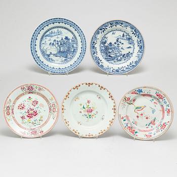 Five export porcelain plates, Qing dynasty, Qianlong (1736-95).