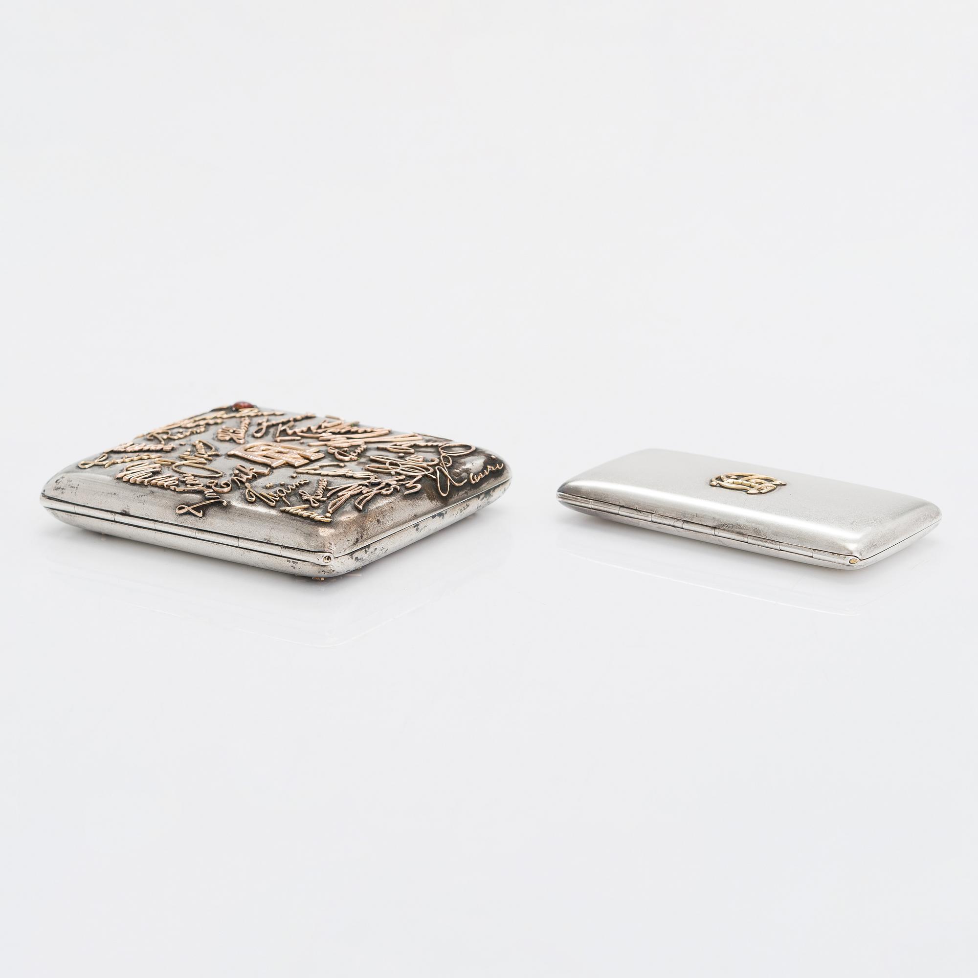 Two silver cigarette cases,  Turku 1917 and 1925.