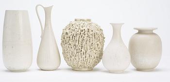 A set of five Gunnar Nylund stoneware vases, Rörstrand.