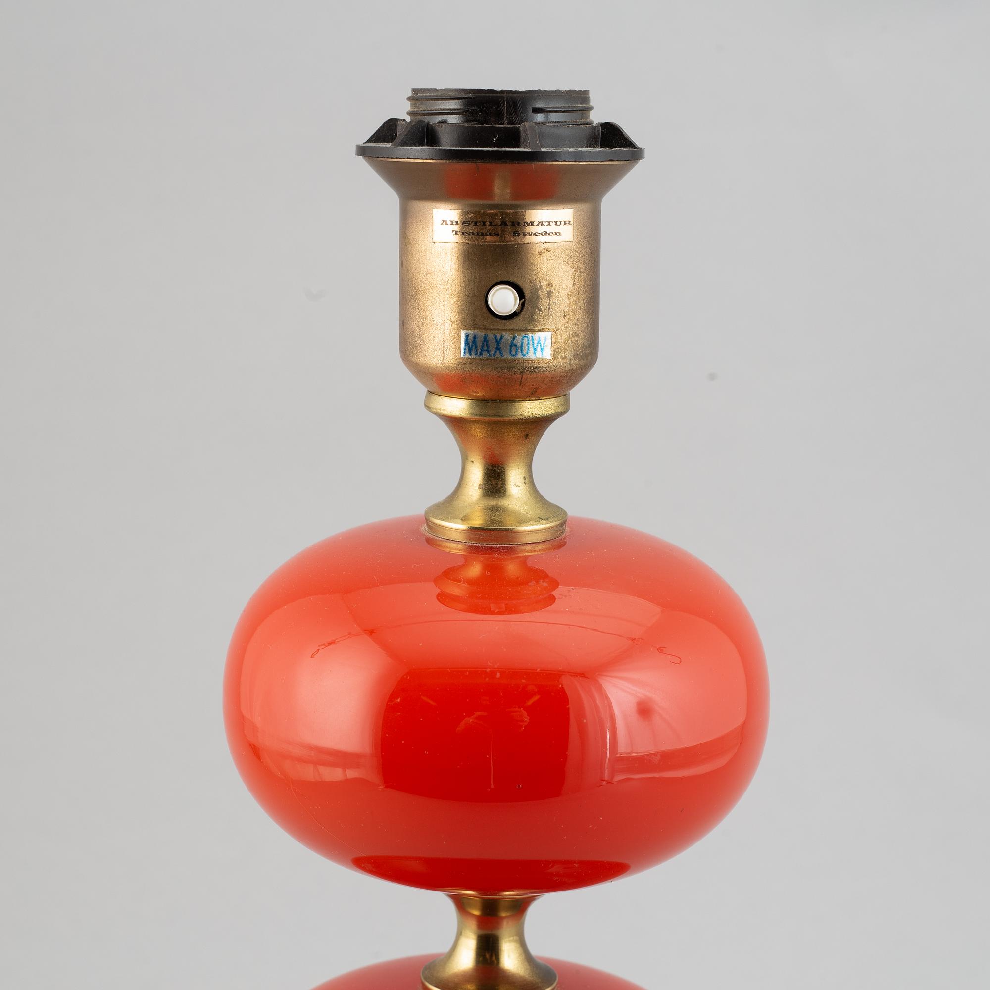 A brass and glass table lamp from AB. Stilarmatur, Tranås, Sweden, 1970s.