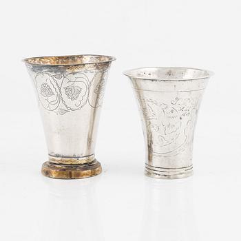 Two Swedish Silver Beakers, 18-19th century.