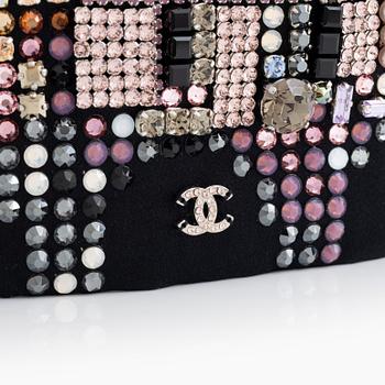 Chanel, a black silk and multicolour rhinestone belt, size 34.