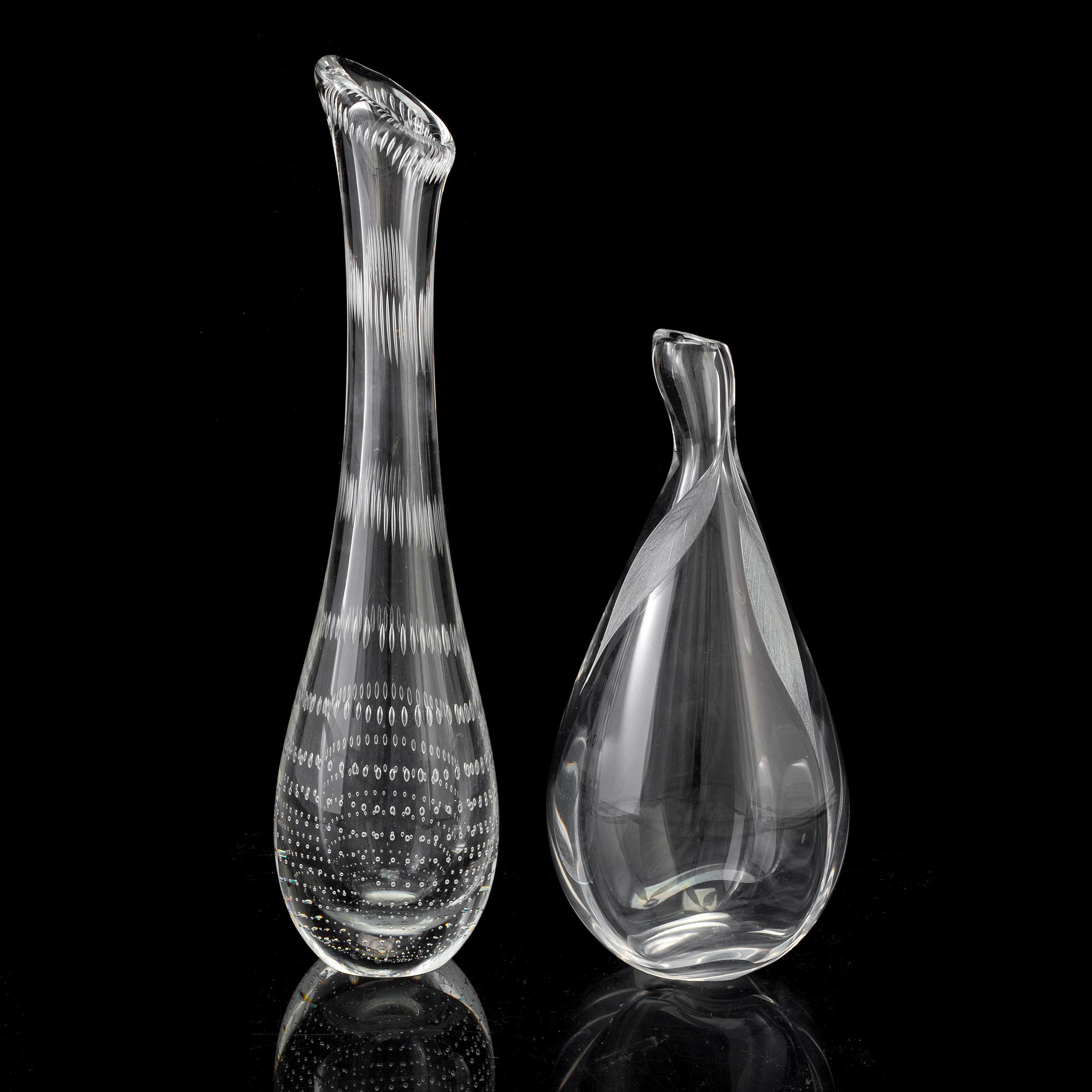 A Vicke Lindstrand glass vase and one Kosta vase, mid 20th century.
