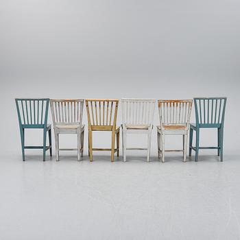 Six matched chairs, 19th Century.