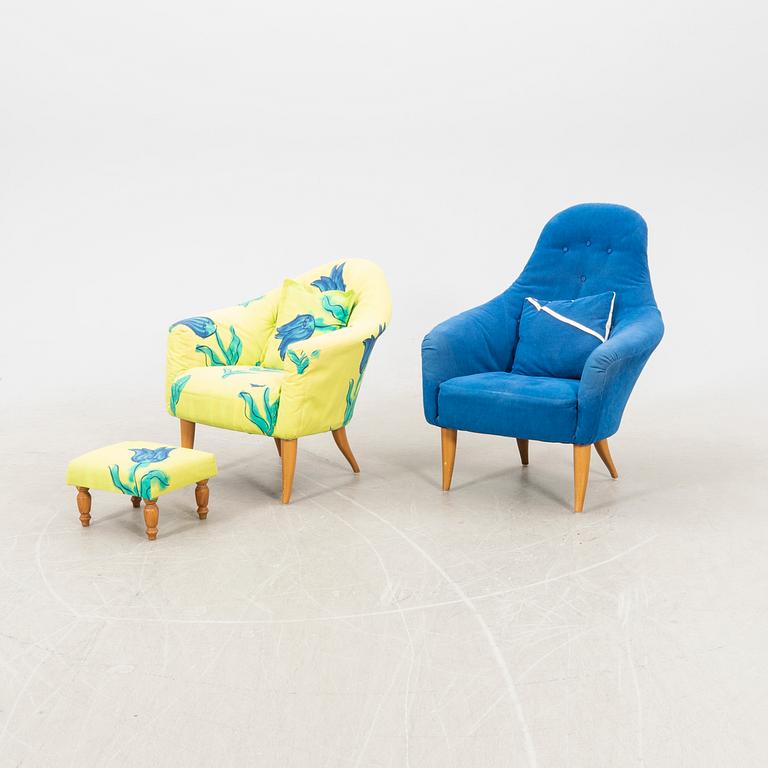 Kerstin Hörlin-Holmquist armchairs, two pieces "Lilla Adam" and "Stora Adam" from the "Paradiset" series, NK (Nordiska Kompaniet).