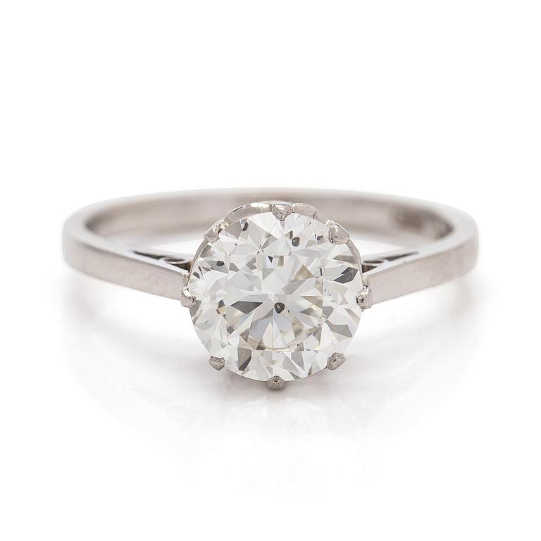 Ring, briljantslipad diamant ca 1,80 ct, platina.