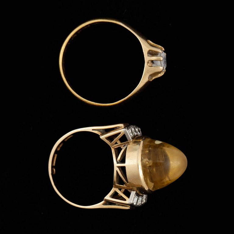 RINGAR, 2 st, 18k guld. Total vikt ca 11,5 gram.