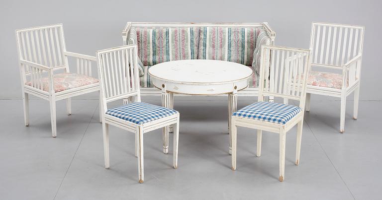 SALONGSGRUPP, 6 delar, gustaviansk stil, 1910-20-tal.