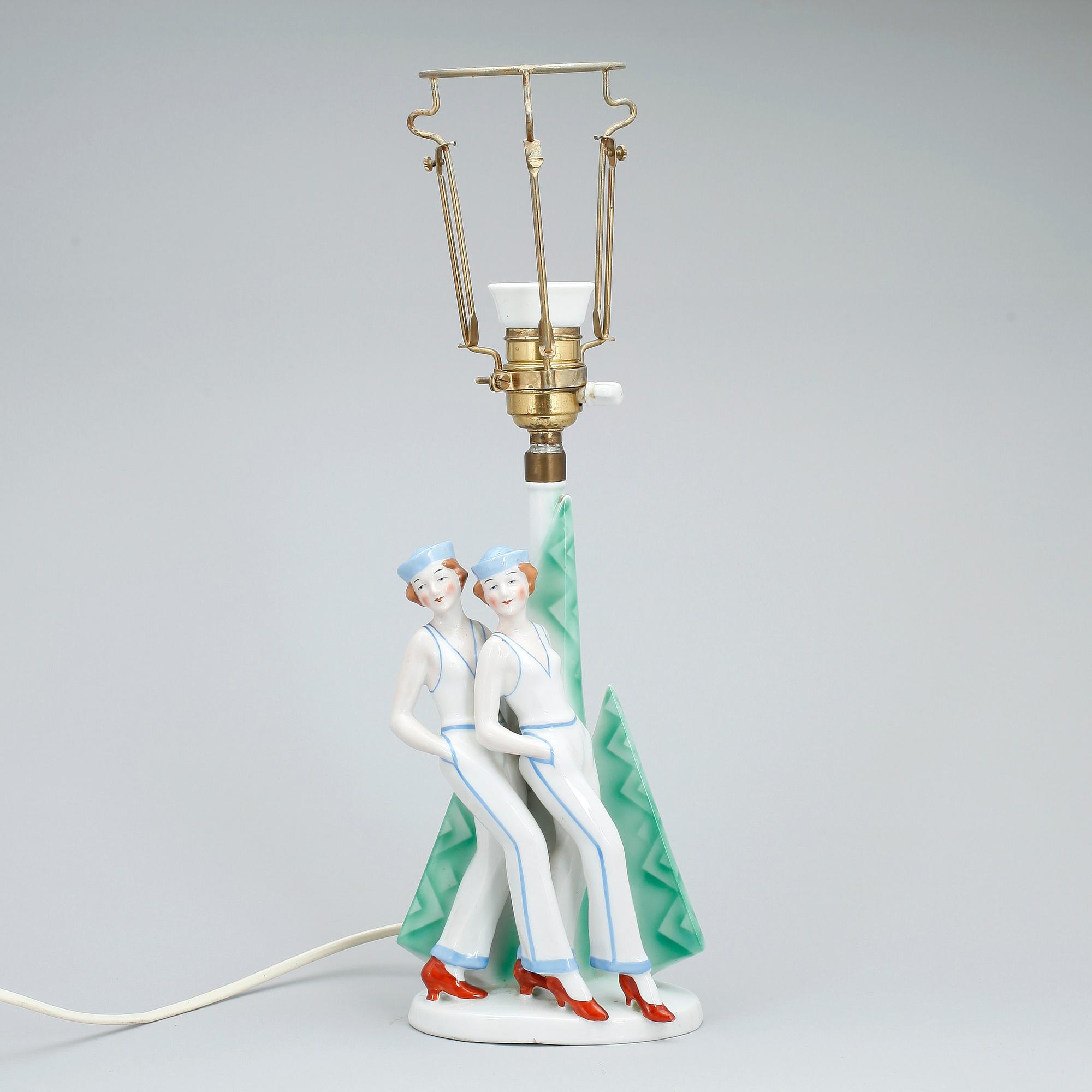 BORDSLAMPA, porslin, Art deco, 1920/30-tal,