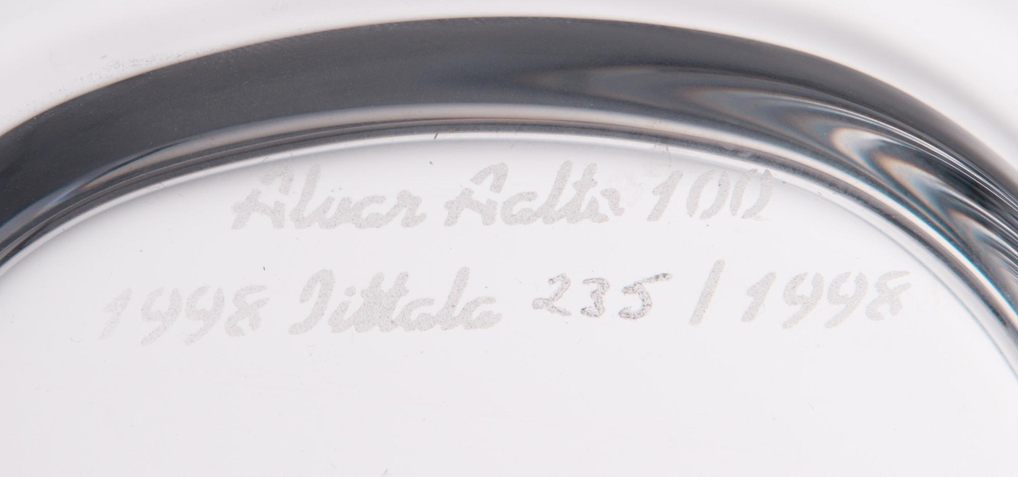 a centenary celebration glass dish signed and numbered "Alvar Aalto 100 1998 Iittala 235/1998".