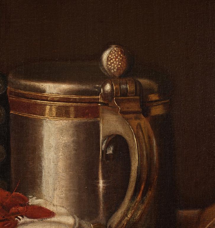 Swedish artist, 18th Century, still life with crayfish and drinking jugs.