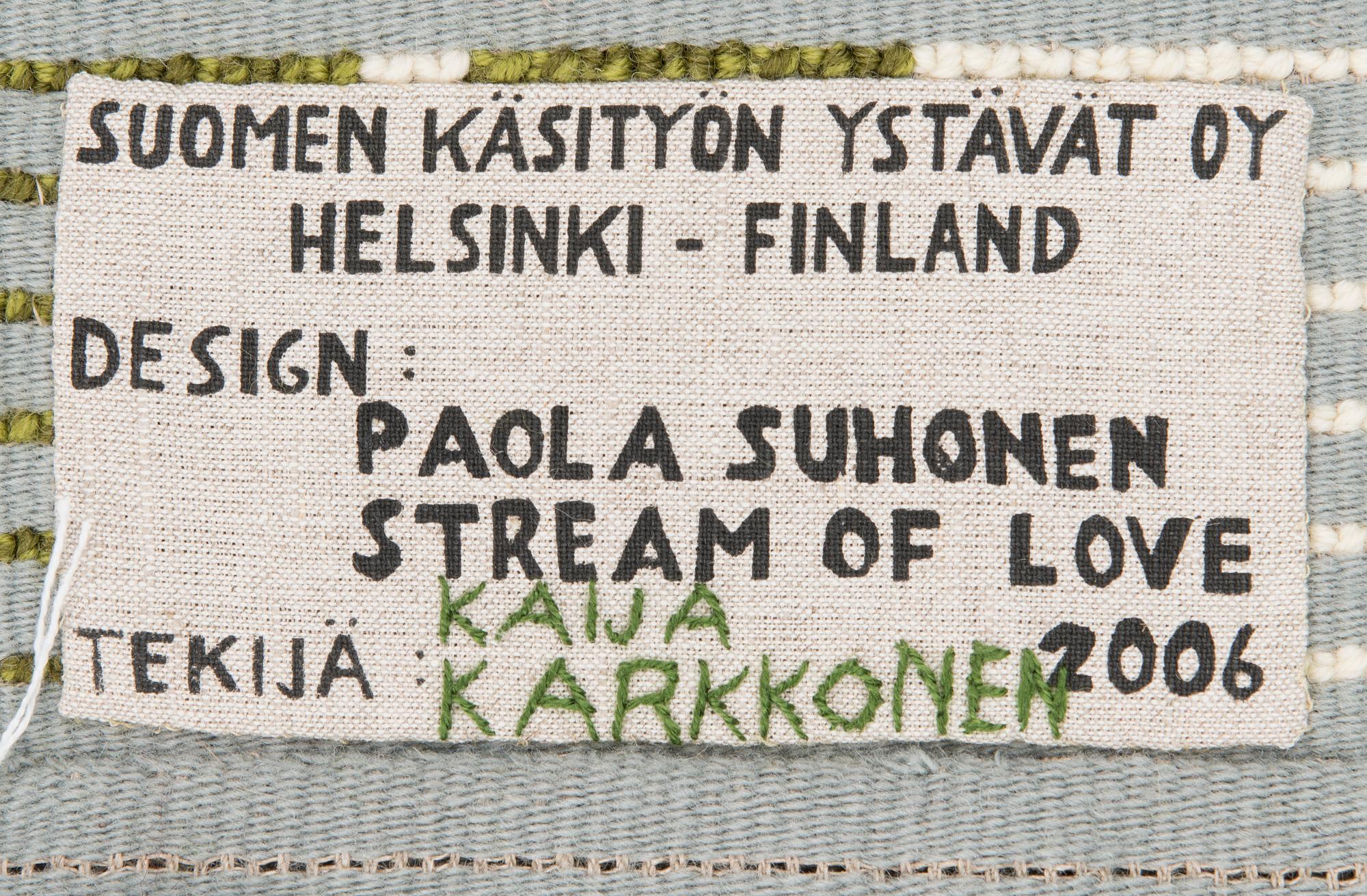 PAOLA SUHONEN, "Stream of Love" RYIJY, Suomen Käsityön Ystävät Oy 2006.