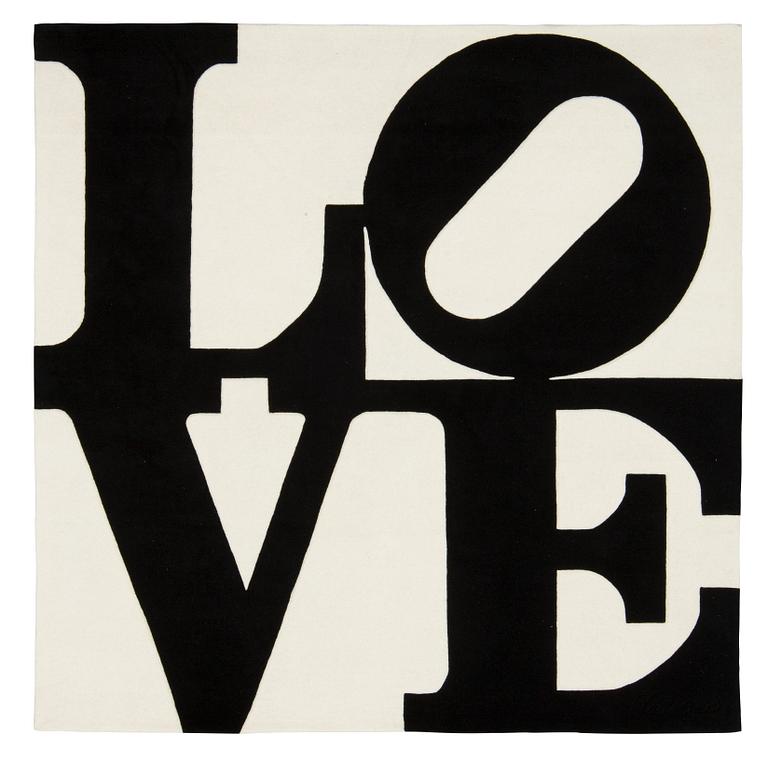 Robert Indiana, CARPET. "Black on White", Chosen love. Hand tufted in 1995. 246 x 245 cm. Robert Indiana.