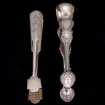 SOCKERTÄNGER, 2 st. Silver. Ryssland. St Petersburg 1842 resp Moskva 1890-tal.
