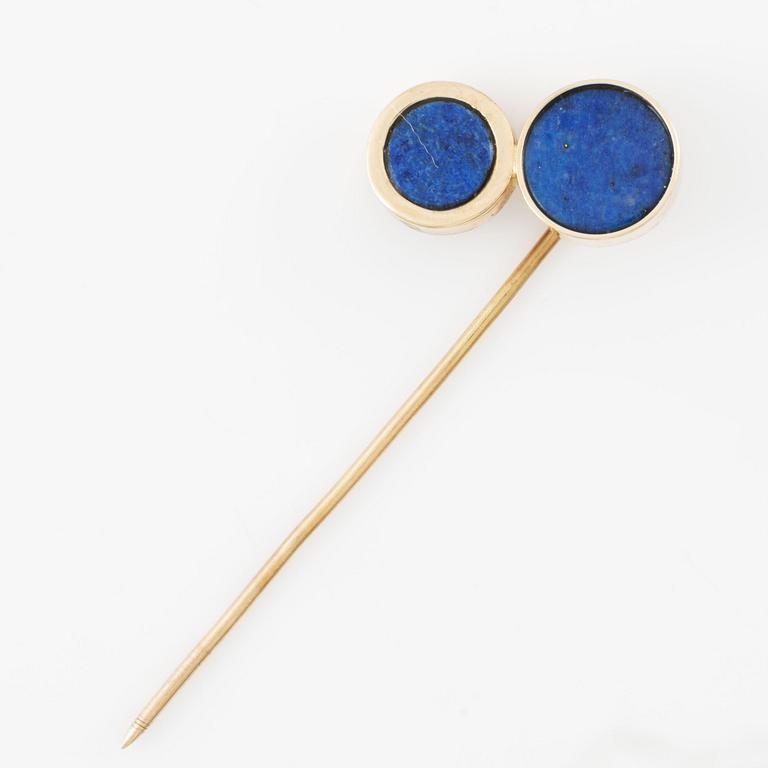 Kravattnål, 14K guld med lapis lazuli, Danmark.